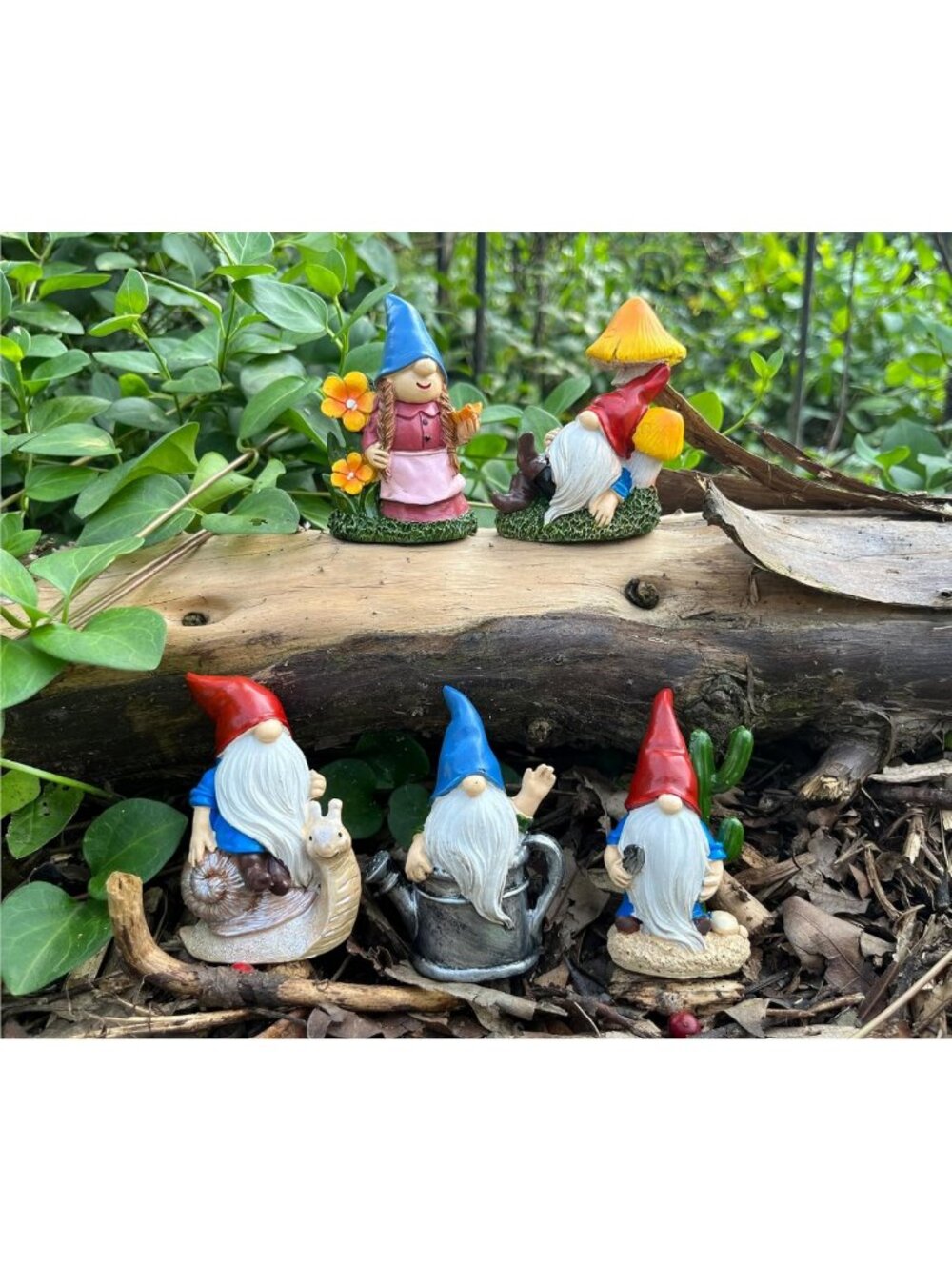 5pcs Mini Gnome Figurines Set for Fairy Garden Decor - Resin Dwarfs for Outdoor